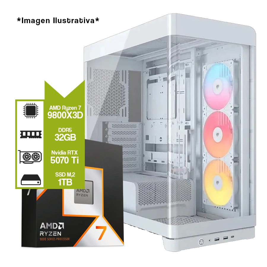 PC ARMADA GAMER AMD RYZEN 7 9800X3D + B850 + 32GB DDR5 + GEFORCE RTX 5070 TI 16GB + M.2 1TB