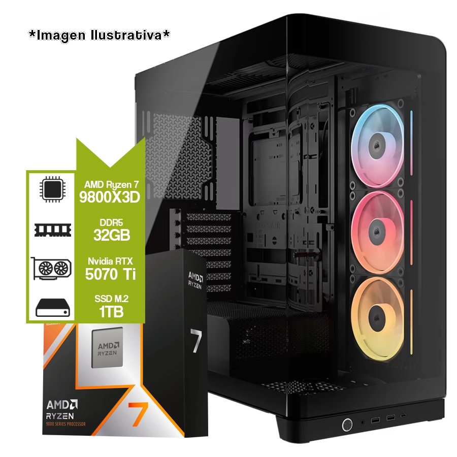 PC Armada Gamer AMD Ryzen 7 9800X3D + B850-E + 32GB DDR5 + M.2 1TB + NVIDIA RTX 5070 Ti 16GB 