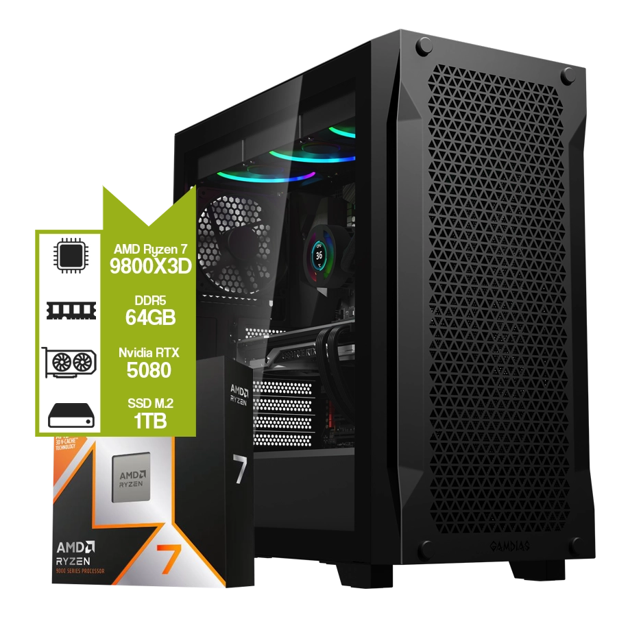 PC Armada Gamer AMD Ryzen 7 9800X3D + X870 +  GeForce RTX 5080 + 64GB DDR5 + NV3 1TB M.2 