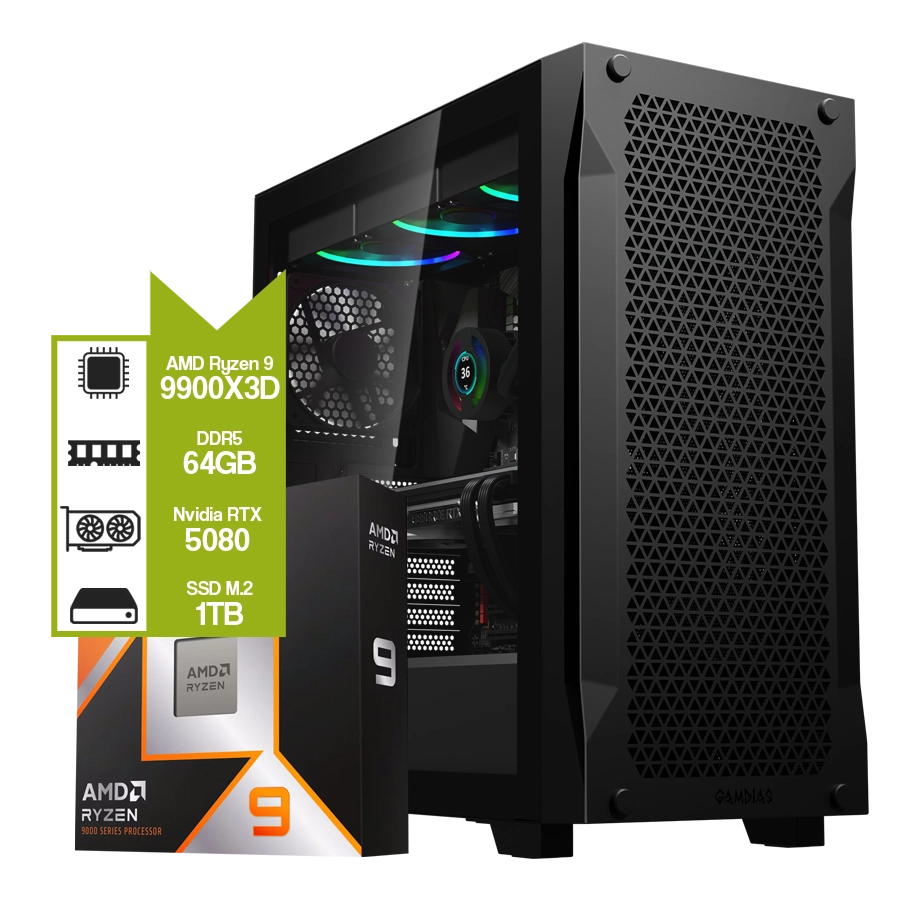 PC Armada Gamer AMD Ryzen 9 9900X3D + X870 + GeForce RTX 5080 + 64GB DDR5 + NV3 1TB M.2 