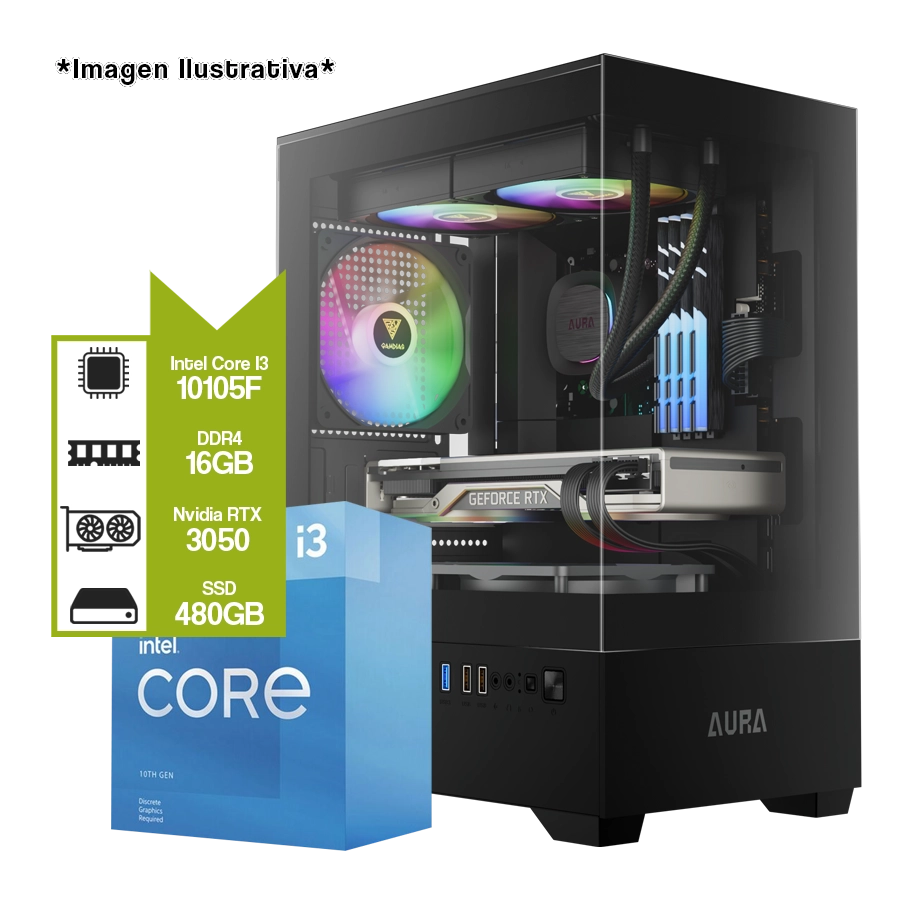PC Armada Gamer Intel i3 10105F + RTX 3050 + H510M + 16GB DDR4 + 480GB SSD
