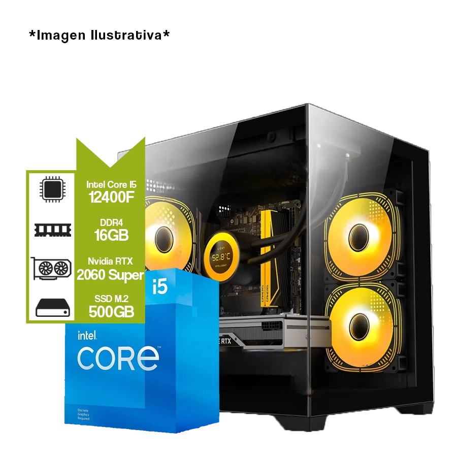 PC Armada Gamer Intel i5 12400F + H610M + 16GB DDR4 + GeForce RTX 2060 Super + M.2 500GB 