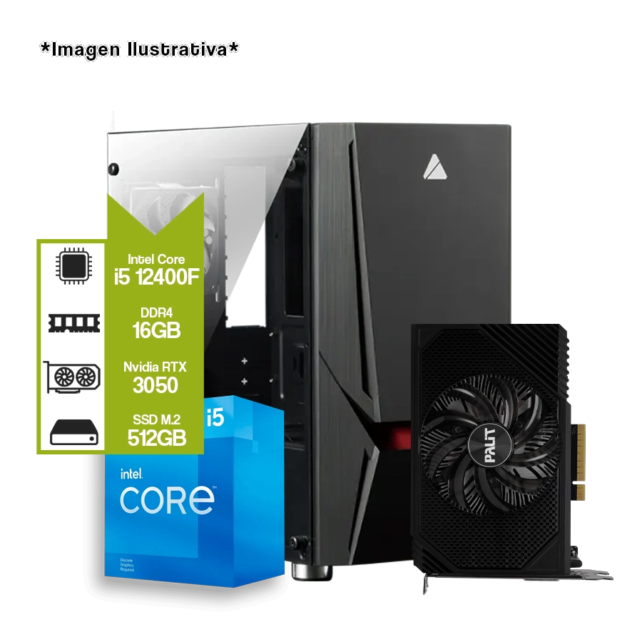PC Armada Gamer Intel i5 12400F + NVIDIA RTX 3050 + H610M + M.2 512GB + 16GB DDR4