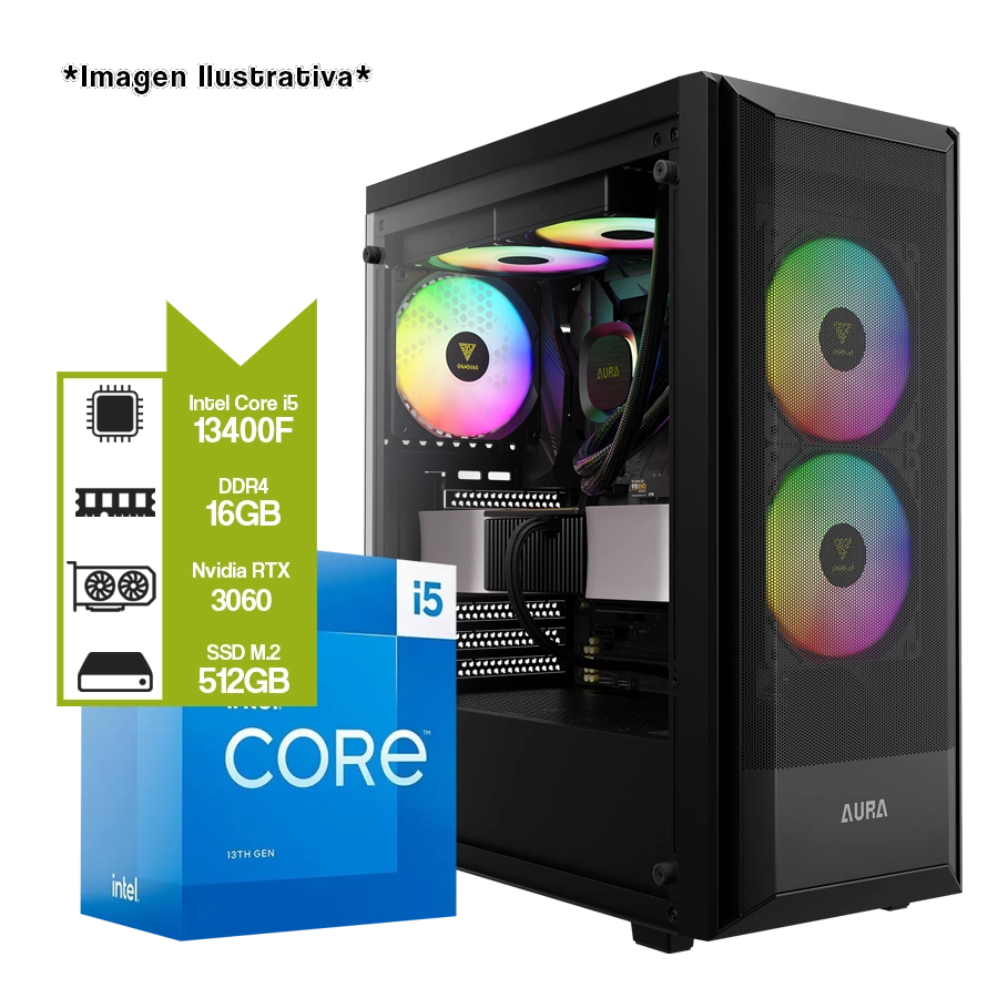 PC Armada Gamer Intel i5 13400F + RTX 3060 + H610M + 16GB DDR4 + 512GB M.2