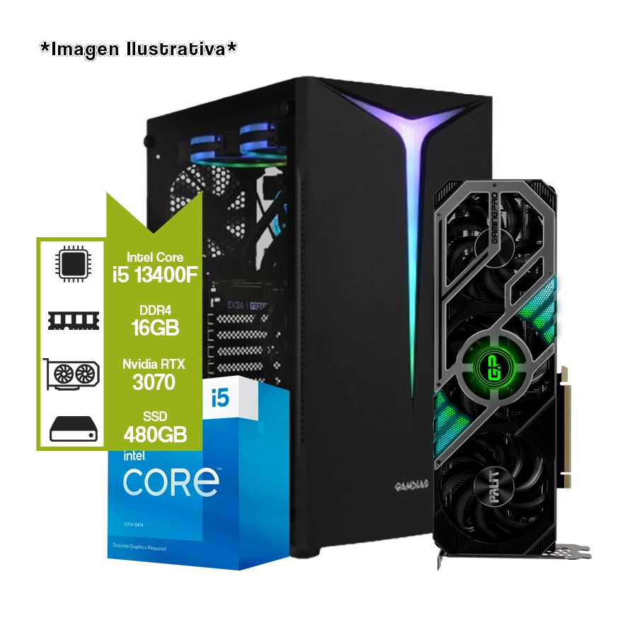 PC Armada Gamer Intel i5 13400F + NVIDIA RTX 3070 + H610M + SSD 480GB + 16GB DDR4