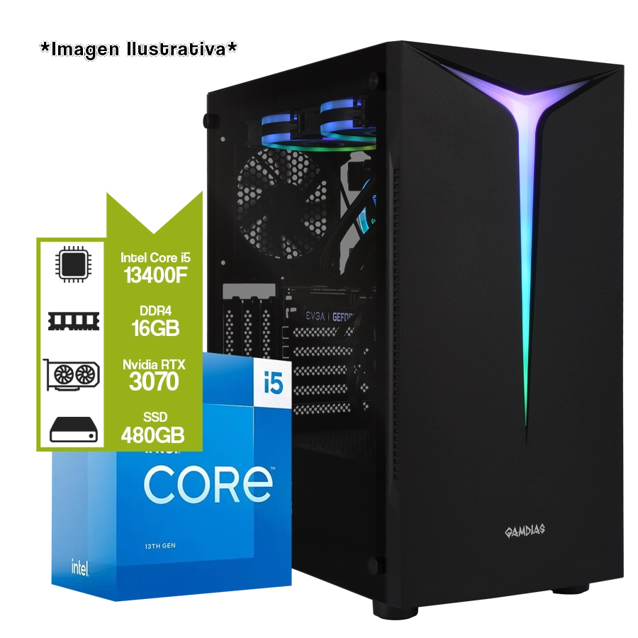 PC ARMADA GAMER INTEL I5 13400F + RTX 3070 + H610M + 16GB DDR4 + 480GB SSD