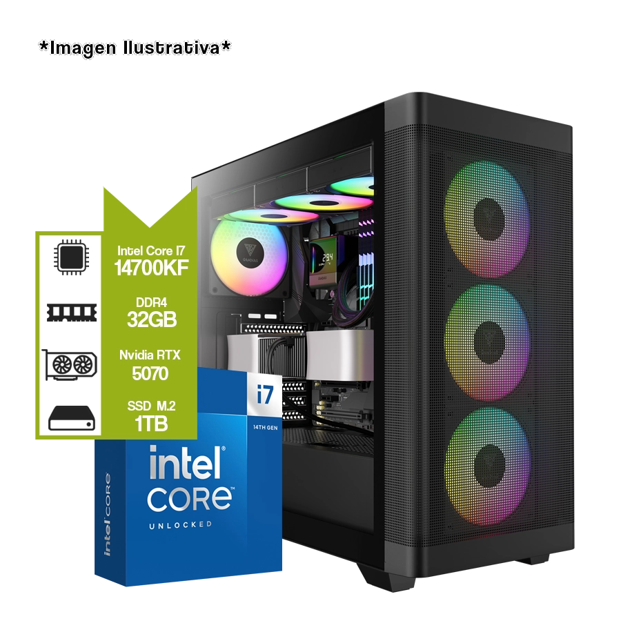 PC Armada Intel i7-14700KF + RTX 5070 + B760M WIFI TUF + 32GB DDR5 + 1TB M.2 + BORDERLANDS 4