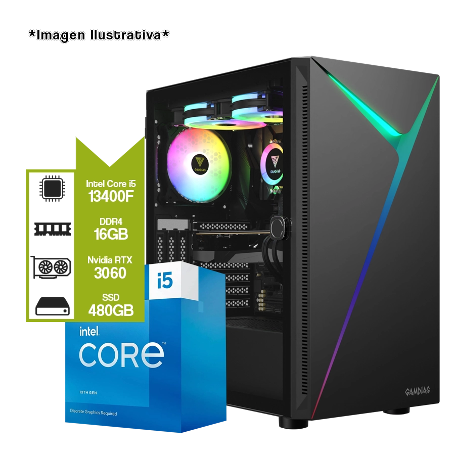 PC Gamer Armada Intel i5 13400F + RTX 3060 + H610M + 16GB DDR4 + SSD 480GB 