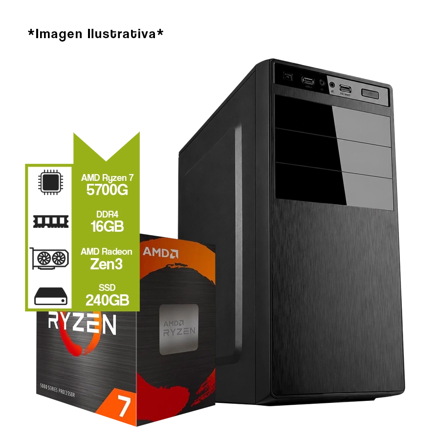 PC Gamer Armada Ryzen 7 5700G + A520M + 16GB + SSD 240GB