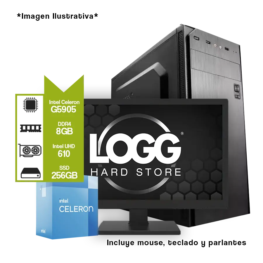 PC Oficina 4: Intel Celeron G5905 + H510M + SSD 256GB + 8GB DDR4 + Monitor 18,5"