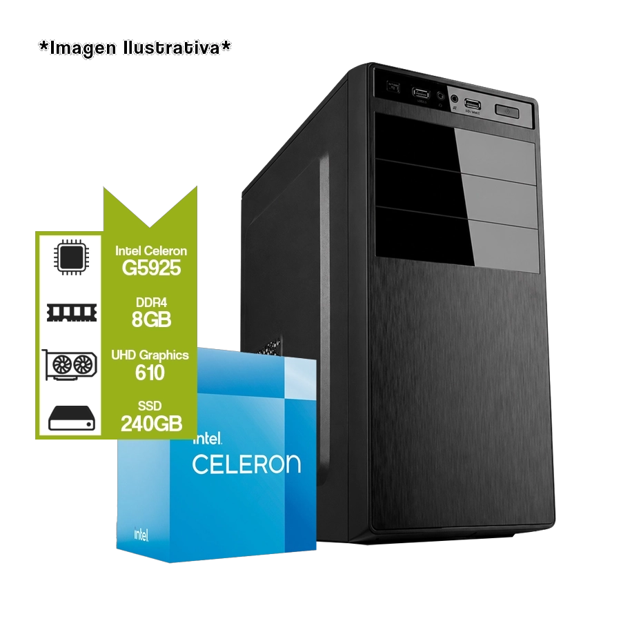 PC Oficina Intel Celeron G5925 + H410M + 8GB DDR4 + 240GB SSD + Gabinete con fuente 