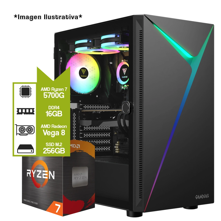 PC armada Gamer AMD Ryzen 7 5700G + A520M + 16GB + 256GB + 650W 80 Plus Bronce 