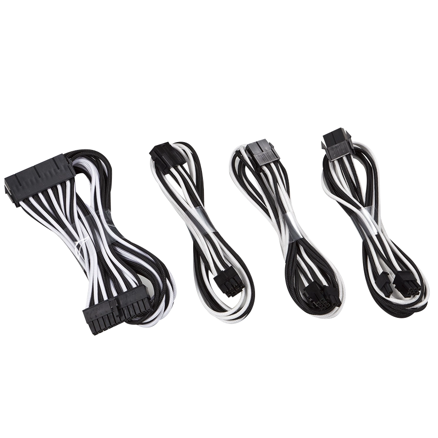Pack Cables Modding Mallado ATX 24pin CPU/EPS 4+4pin 2xPCIe 6+2pin Blanco y Negro