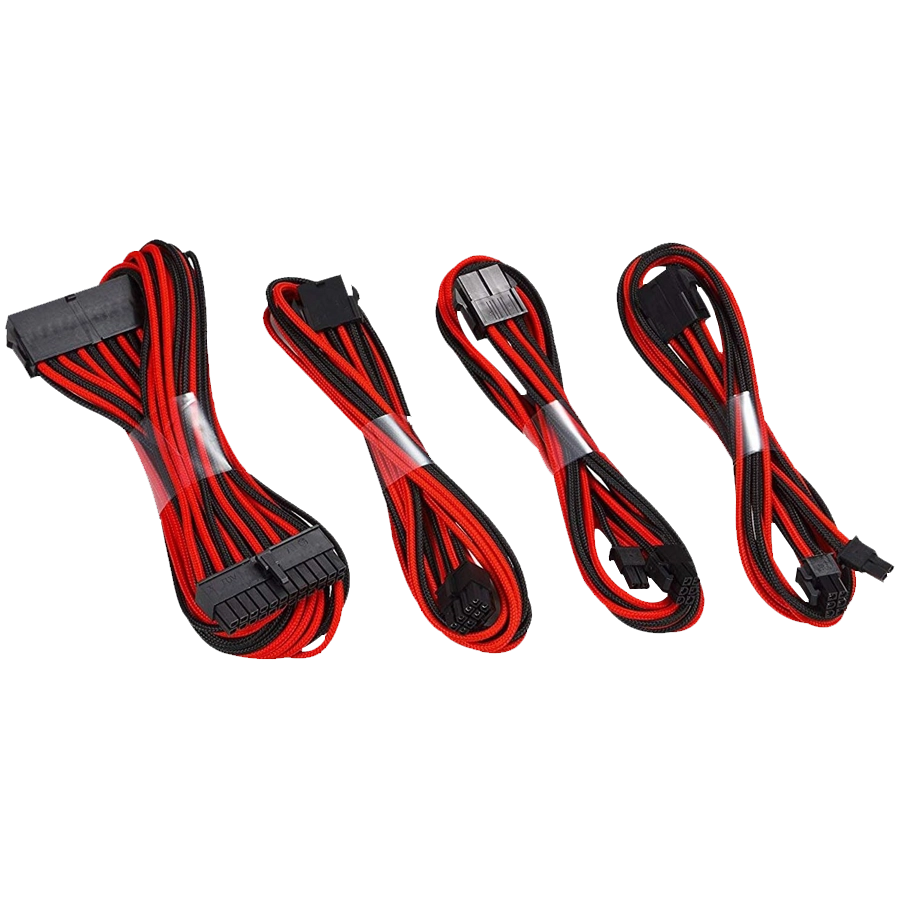 Pack Cables Modding Mallado ATX 24pin CPU/EPS 4+4pin 2xPCIe 6+2pin Rojo y Negro