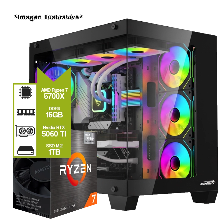 PC ARMADA AMD RYZEN 7 5700X + B550M + GEFORCE RTX 5060 TI + 16GB DDR4 + M.2 1TB