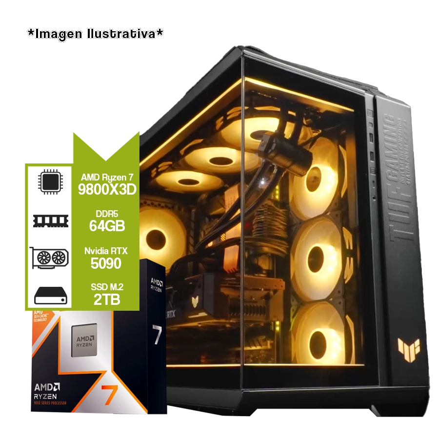 Pc Armada AMD Ryzen 7 9800X3D + X870 WIFI + RTX 5090 + NV3 2TB + 64GB DDR5 + GT502 TUF 
