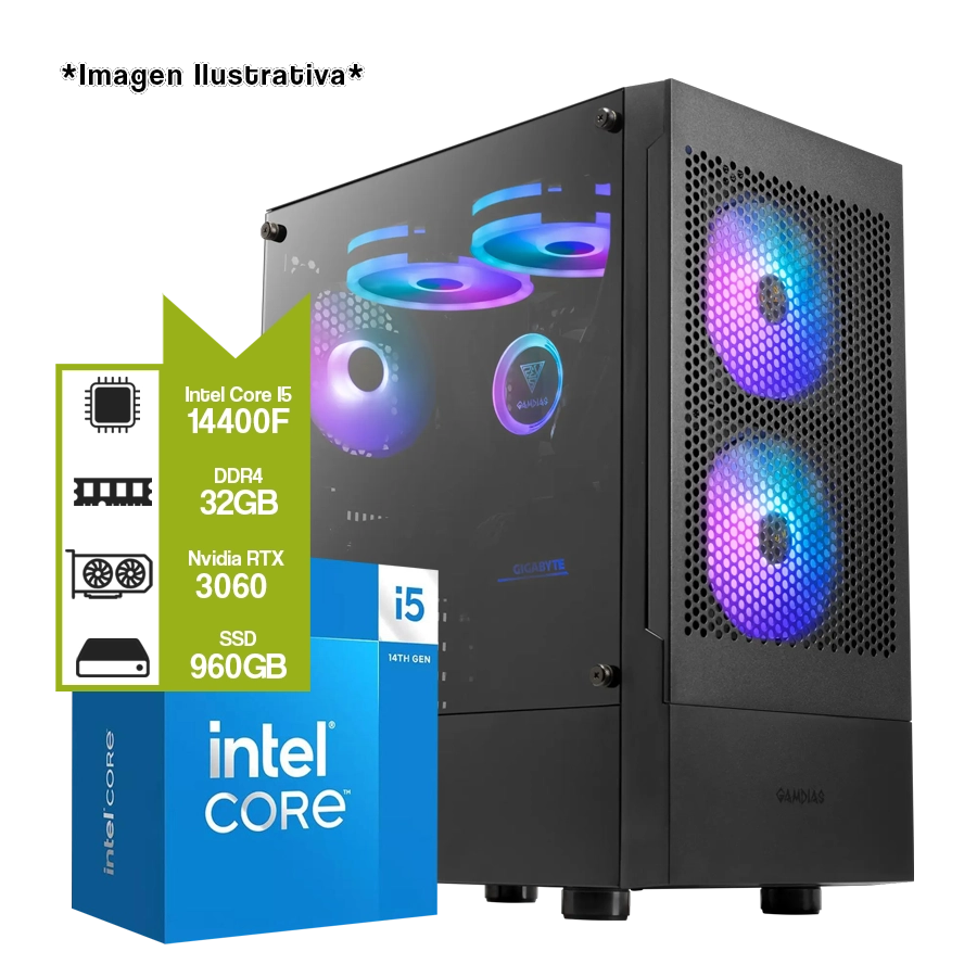 Pc Armada Diseño Grafico Intel Core i5 14400F + H610M + GeForce RTX 3060 12GB + 32GB + SSD 960GB 