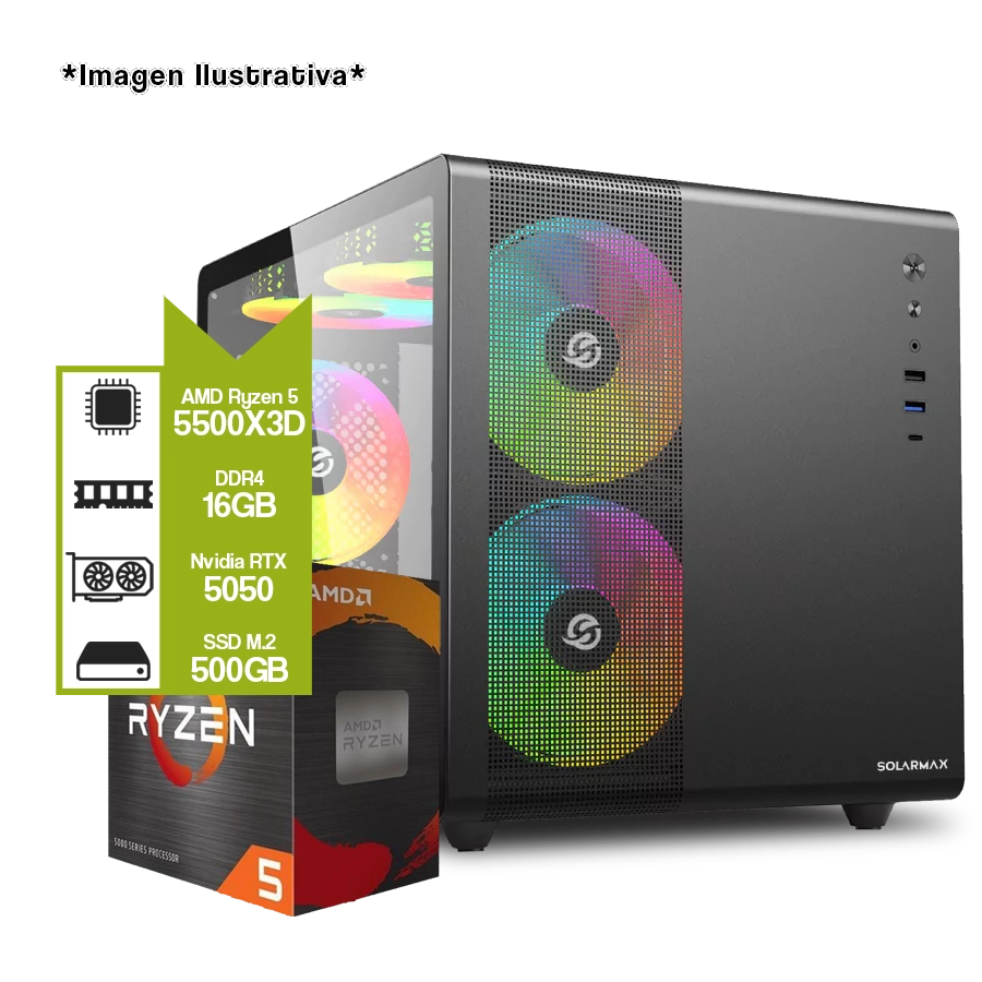 Pc Armada Gamer AMD Ryzen 5 5500X3D + B550M + 16GB + GeForce RTX 5050 + M.2 500GB 