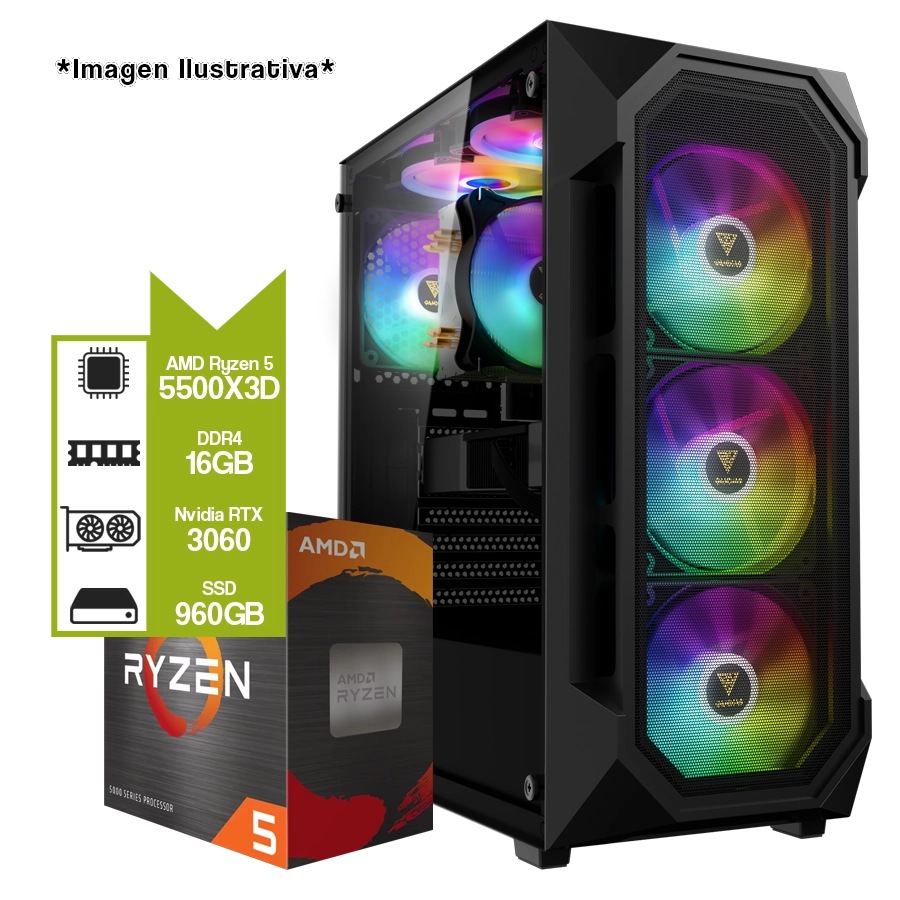 Pc Armada Gamer AMD Ryzen 5 5500X3D + RTX 3060 + 16GB DDR4 + SSD 960GB