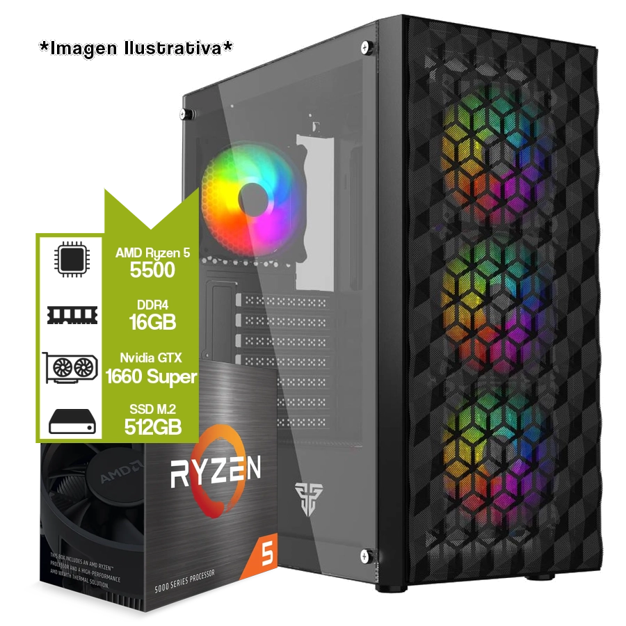 Pc Armada Gamer AMD Ryzen 5 5500 + A520M + 16GB + GeForce GTX 1660 Super + M.2 512GB