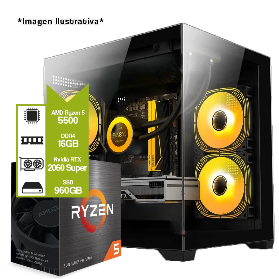 Pc Armada Gamer AMD Ryzen 5 5500 + A520M + 16GB + GeForce RTX 2060 Super + SSD 960GB 