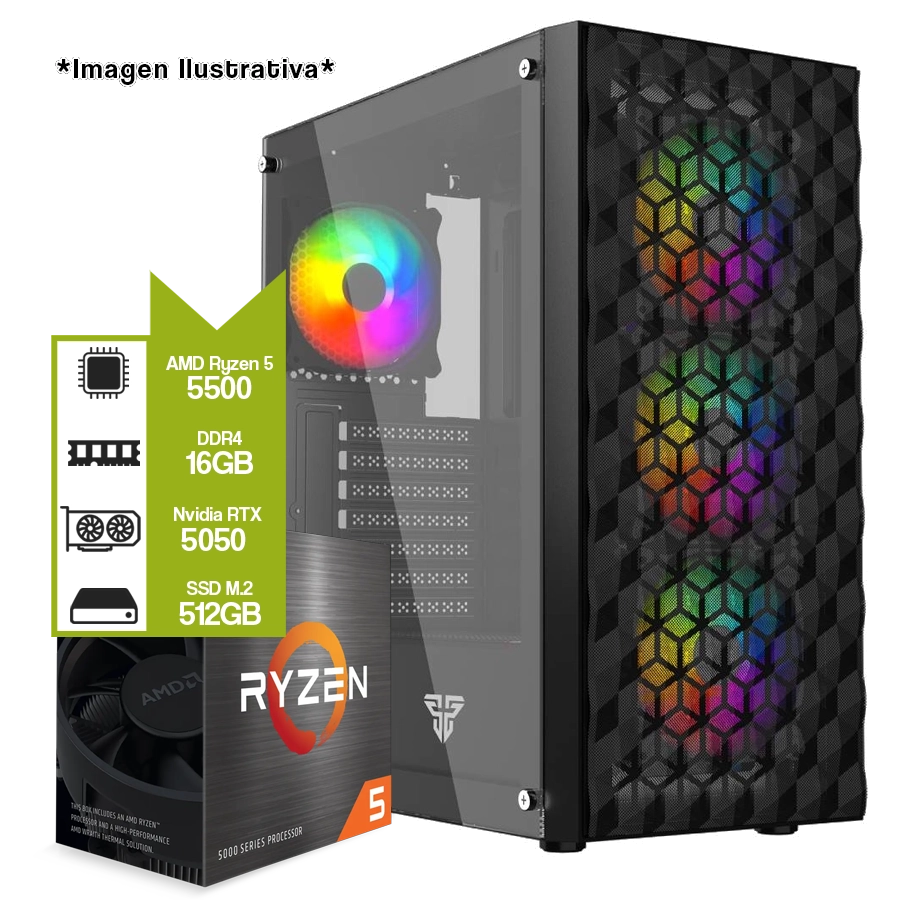 Pc Armada Gamer AMD Ryzen 5 5500 + B550M + 16GB + GeForce RTX 5050 + M.2 512GB 