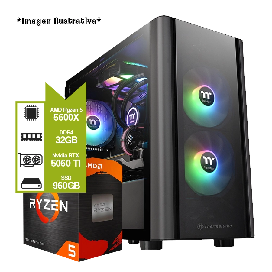 Pc Armada Gamer AMD Ryzen 5 5600X + B550M + RTX 5060 Ti  + SSD 960GB  + 32GB DDR4