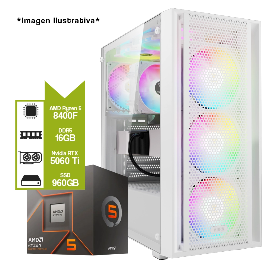 Pc Armada Gamer AMD Ryzen 5 8400F + A620M + GeForce RTX 5060 Ti + 16GB DDR5 + SSD 960GB 
