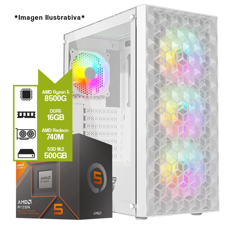 Pc Armada Gamer AMD Ryzen 5 8500G + A620M + 16GB DDR5 + M.2 500GB + Fuente 650W