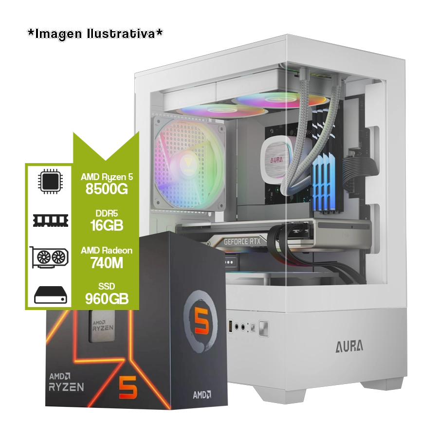 Pc Armada Gamer AMD Ryzen 5 8500G + A620M + 16GB DDR5 + SSD 960GB + Fuente 650W 80 Plus Bronce 