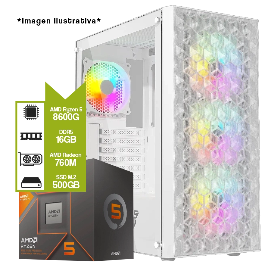 Pc Armada Gamer AMD Ryzen 5 8600G + A620M + 16GB DDR5 + M.2 500GB + 650W 80 Plus Bronce 