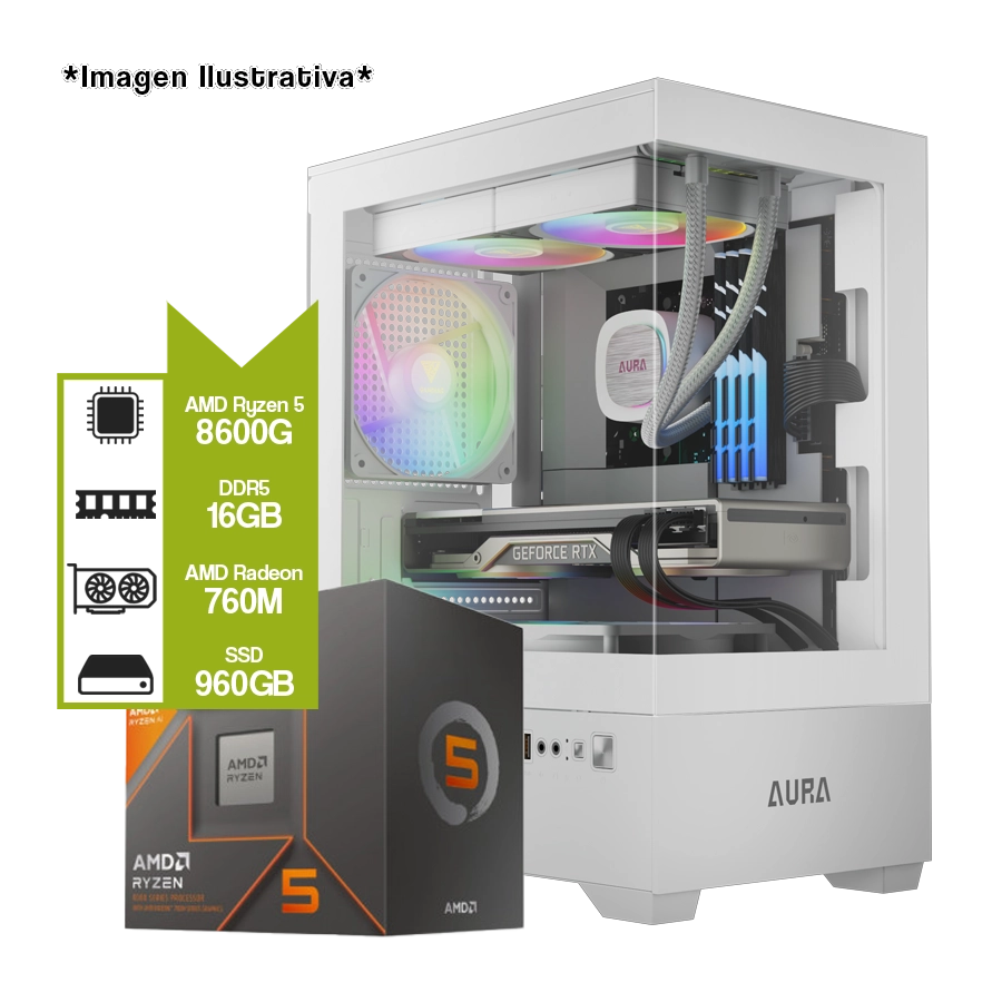 Pc Armada Gamer AMD Ryzen 5 8600G + A620M + 16GB DDR5 + SSD 960GB + Fuente 650W 80 Plus Bronce 