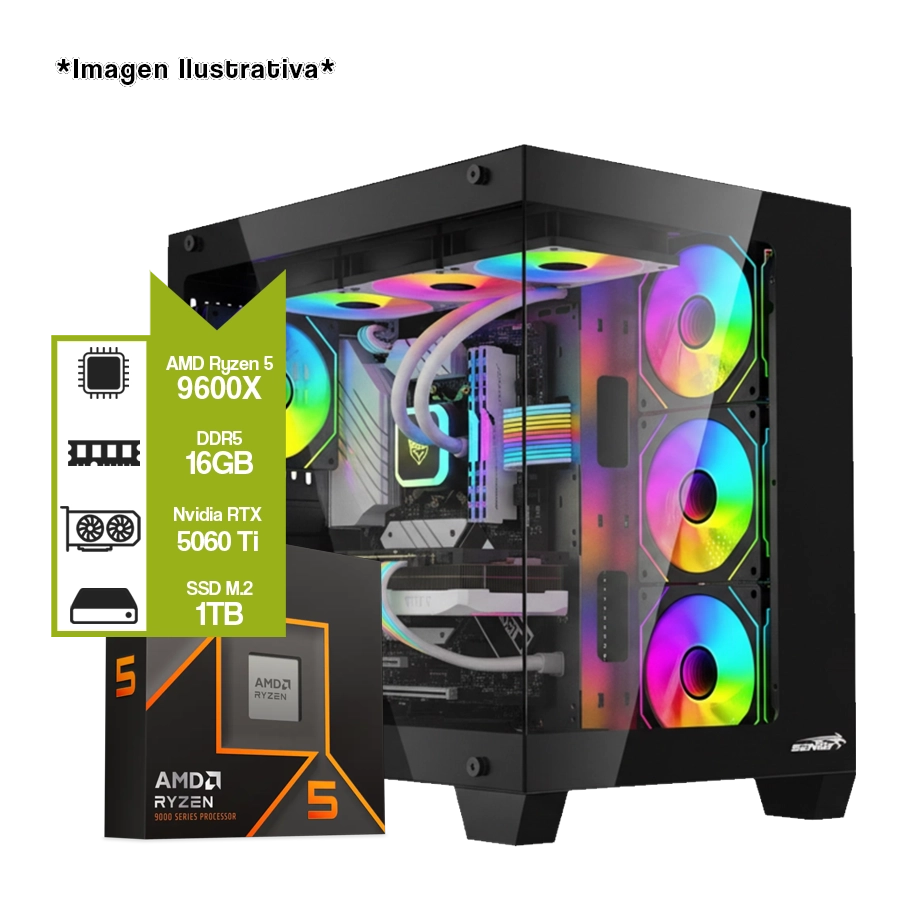 Pc Armada Gamer AMD Ryzen 5 9600X + B850M WiFi + 16GB + GeForce RTX 5060 Ti + M.2 1TB 