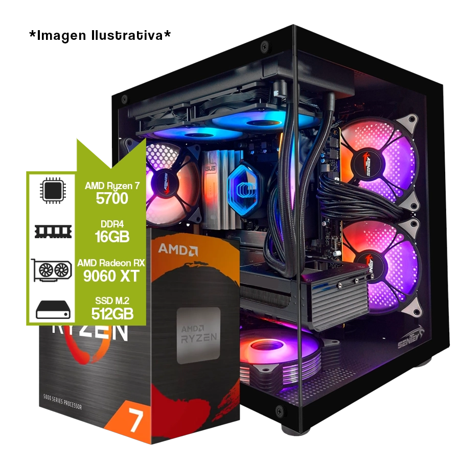 PC ARMADA GAMER AMD RYZEN 7 5700 + B550M + 16GB DDR4 + RADEON RX 9060 XT + M.2 512GB