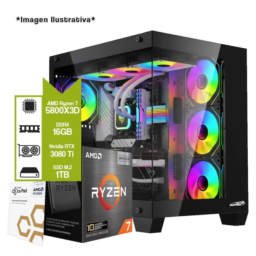 Pc Armada Gamer AMD Ryzen 7 5800X3D + B550M + 16GB + GeForce RTX 3080 Ti + M.2 1TB 