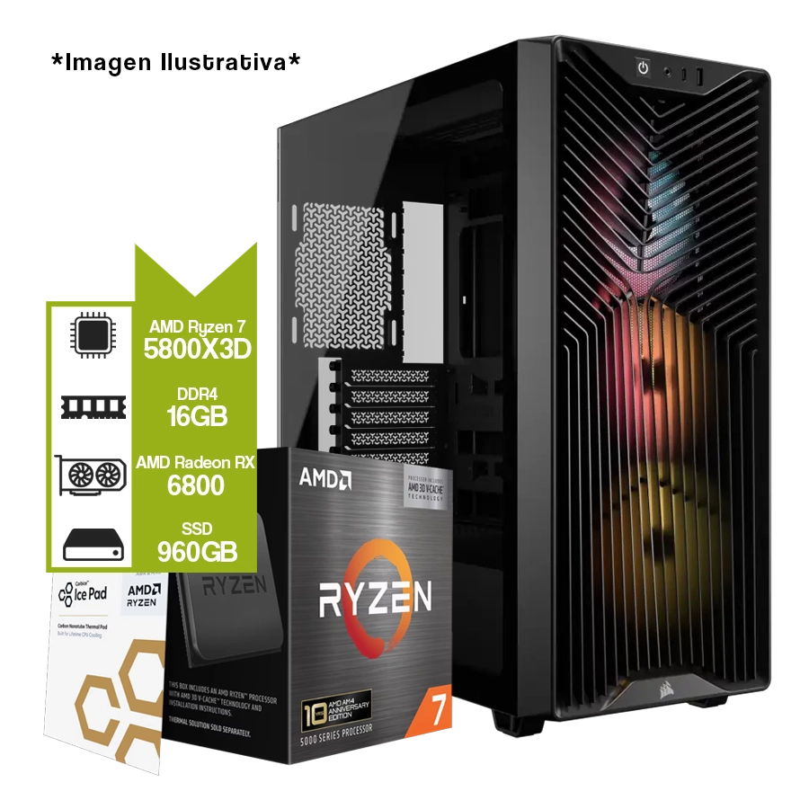 Pc Armada Gamer AMD Ryzen 7 5800X3D + B550M TUF + 16GB DDR4 + RX 6800 16GB + SSD 960GB 