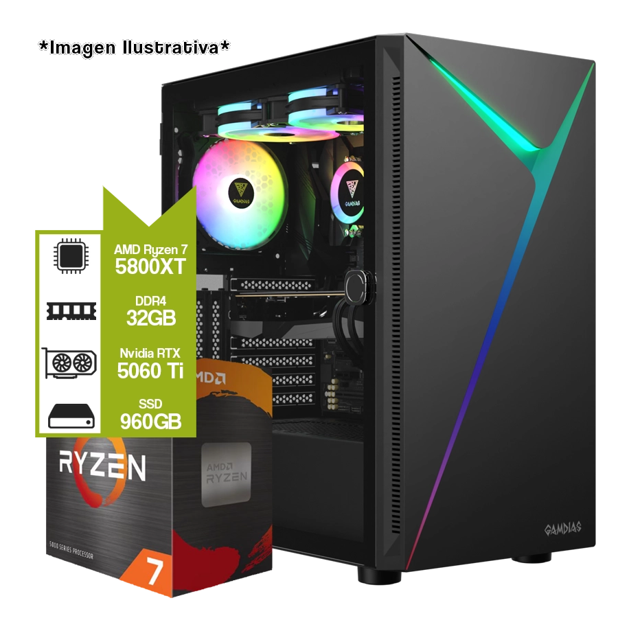 Pc Armada Gamer AMD Ryzen 7 5800XT + B550M + 32GB DDR4 + SSD 960GB + GeForce RTX 5060 Ti