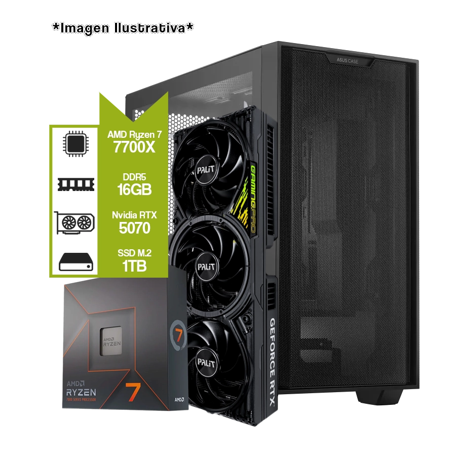 PC ARMADA GAMER AMD RYZEN 7 7700X + B650M TUF + GEFORCE RTX 5070 + M.2 1TB + 32GB DDR5