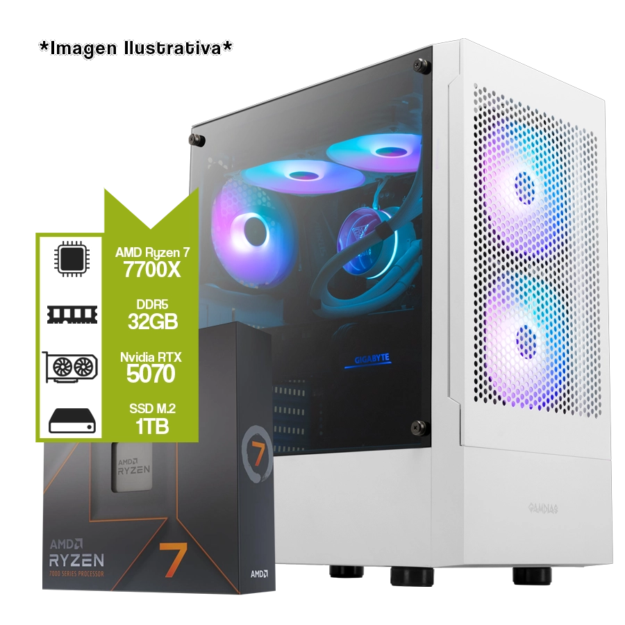 PC ARMADA GAMER AMD RYZEN 7 7700X + RTX 5070 + B650M + 32GB DDR5 + 1TB M.2