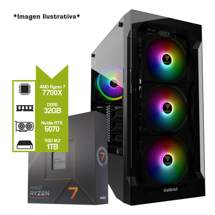 Pc Armada Gamer AMD Ryzen 7 7700X + RTX 5070 + B650M + 32GB DDR5 + 1TB M.2