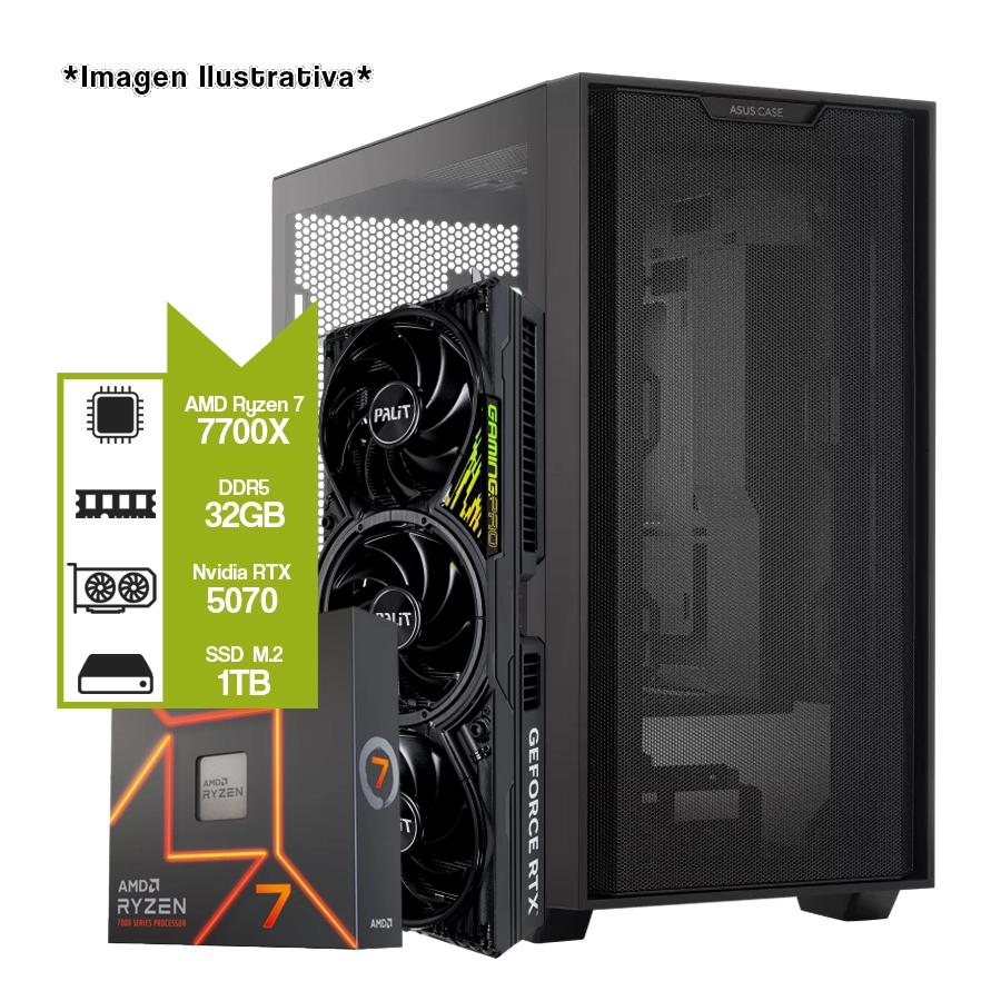 PC ARMADA GAMER AMD RYZEN 7 7700X + RTX 5070 + B650M TUF + 32GB DDR5 + M.2 1TB