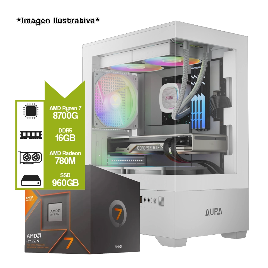 Pc Armada Gamer AMD Ryzen 7 8700G + A620M + 16GB DDR5 + SSD 960GB + Fuente 650W 80 Plus Bronce 