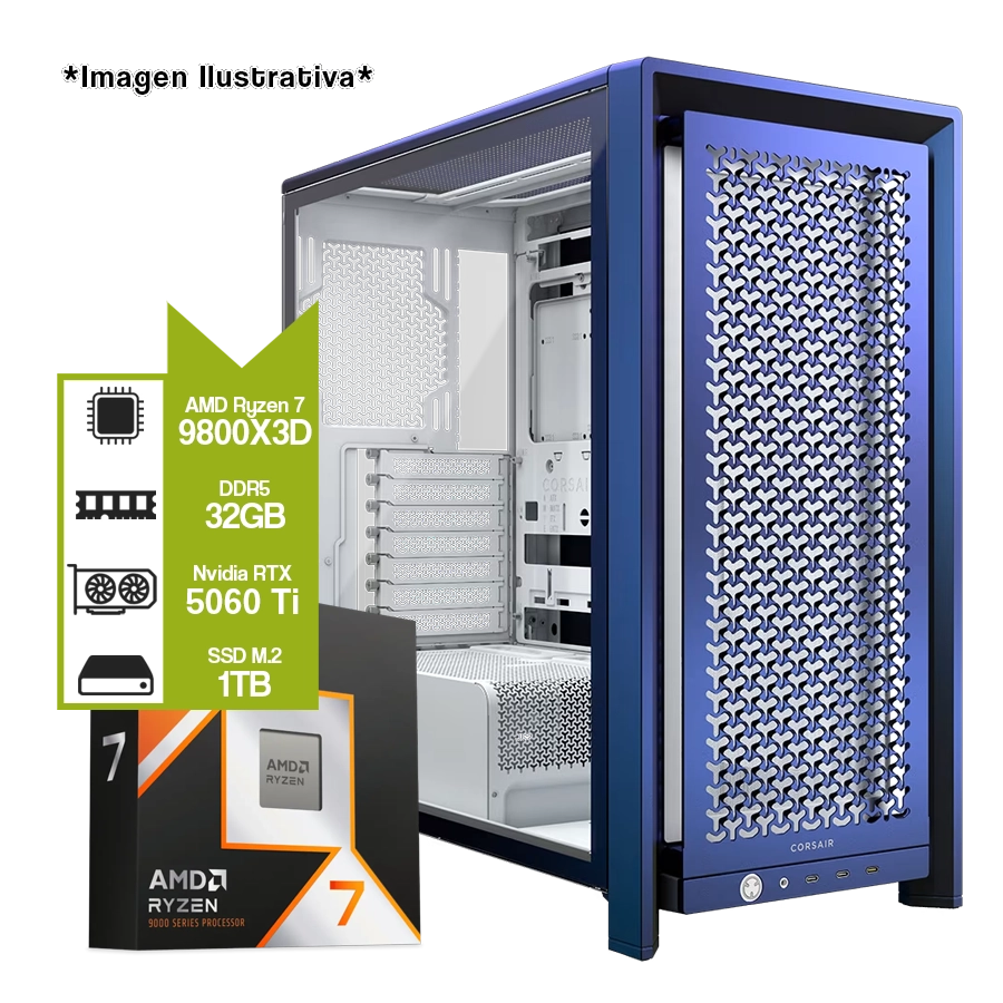 PC ARMADA GAMER AMD RYZEN 7 9800X3D + B850M + 32GB + GEFORCE RTX 5060 TI 16GB + M.2 1TB