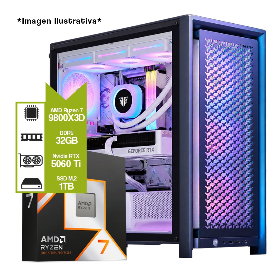 Pc Armada Gamer AMD Ryzen 7 9800X3D + B850M + 32GB + GeForce RTX 5060 Ti 16GB + M.2 1TB