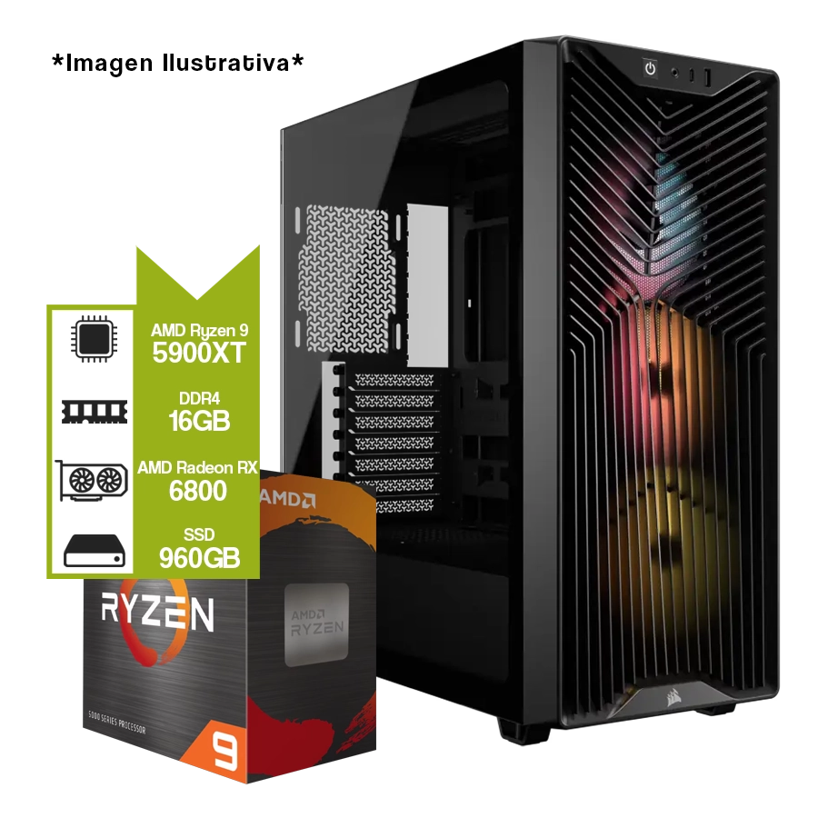 Pc Armada Gamer AMD Ryzen 9 5900XT + B550M TUF + 16GB DDR4 + RX 6800 16GB + SSD 960GB 