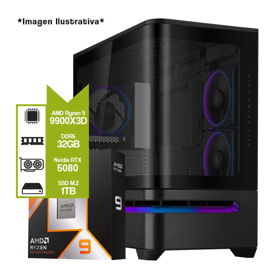 Pc Armada Gamer AMD Ryzen 9 9900X3D + B850M + 32GB DDR5 + GeForce RTX 5080 + M.2 1TB 