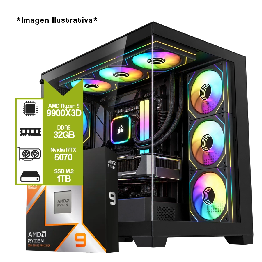 Pc Armada Gamer AMD Ryzen 9 9900X3D + X870 WiFi + 32GB DDR5 + GeForce RTX 5070 + M.2 1TB 