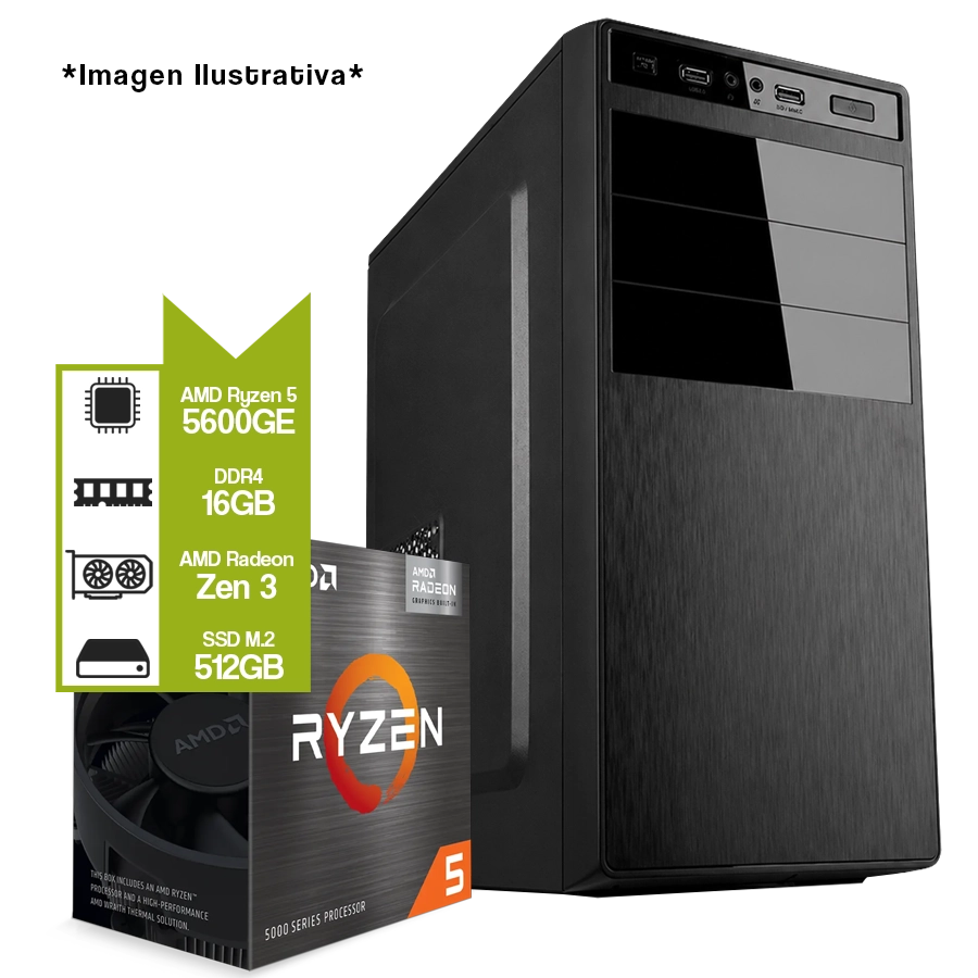 Pc Armada Gamer AMD Ryzen Ryzen 5 5600GE + A520M + 16GB + M.2 512GB + Gabinete c/ Fuente