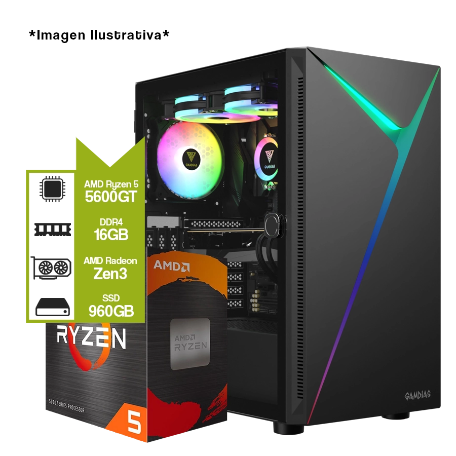 Pc Armada Gamer AMD Ryzen Ryzen 5 5600GT + A520M + 16GB + SSD 960GB + 750W 80 PLUS Bronce