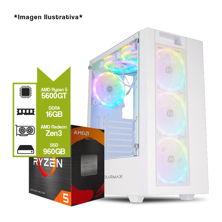 Pc Armada Gamer AMD Ryzen Ryzen 5 5600GT + A520M + 16GB + SSD 960GB + 750W 80 PLUS Bronce